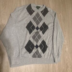 David Taylor Grey argyle crew neck sweater Men’s XL  100% cotton retro style